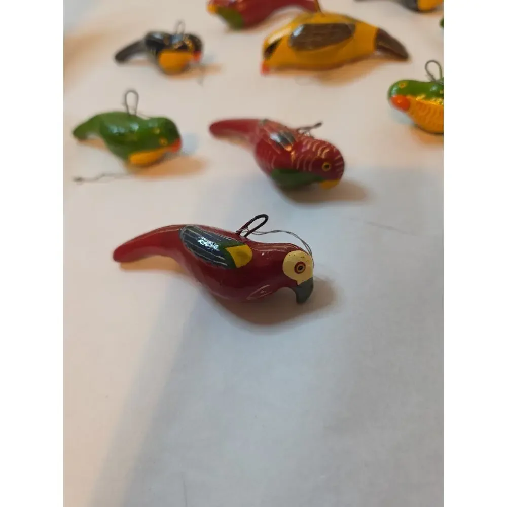 10 Assorted Hand Painted Bird Christmas Ornaments Colorful Miniature Parrot